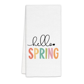 FIicy Hello Spring Kitchen Towels, Spring Dish Towels, Colorful Hello Spring Sign Decorative Hand Towels for Kitchen Bathroom, Spring Kitchens Bathroom Decor(16x24 Inch)