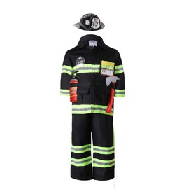 yolsun Black Fireman Costume for Kids, Boys' and Girls' Firefighter Dress up (6-7 Y, Black)