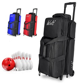 WOLT | 3 Ball Bowling Bags with Wheels,3 Ball Bowling Bag with Separate Shoe Compartment,Ultra-large Capacity Bowling Ball Bag with Accessory Pocket, Retractable Handle extends to 38’’ - Color: Blue