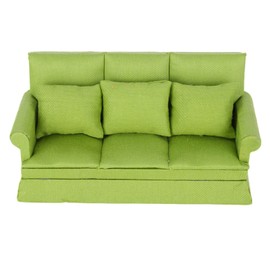 1:12 Doll House Mini Sofa with 3pcs Pillow Living Room Furniture Wooden Doll House Decoration AccessoriesGreen