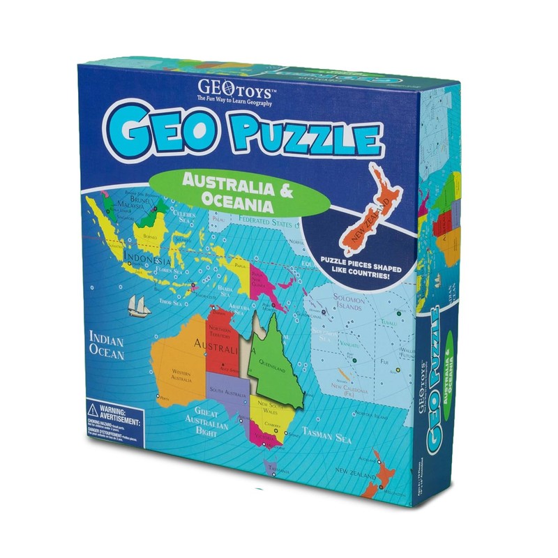 GeoToys GeoPuzzle, Australia & Oceania Shaped Jigsaw Puzzles, 70 Pc