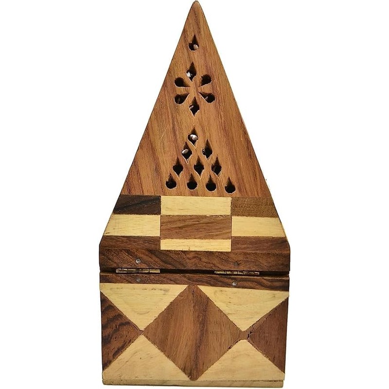 Sheesham Wood Pyramid Incense Cone Burner Box Temple Cone Burner