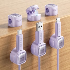 6 Pack Magnetic Cable Clips – Cord Organizer & Holder, Toocki Adhesive Cable Management, Wire Holder for USB Charging Cables, Ideal for Home, Office, Car, Desk, and Nightstand-Purple