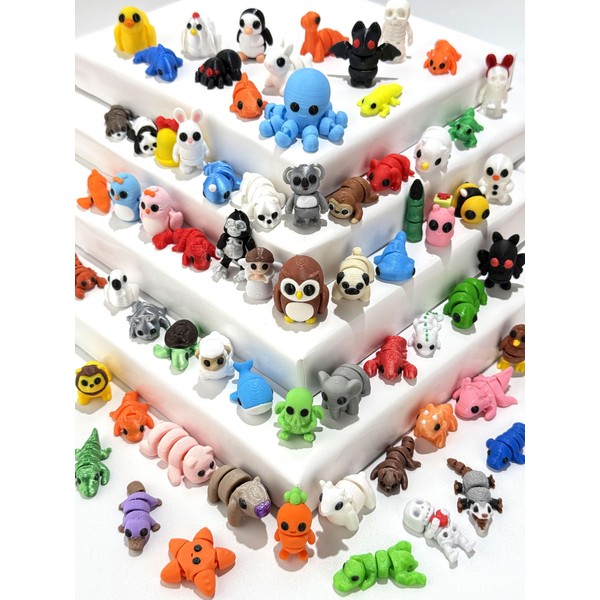 60Pcs Random 3D Printed Animals,Mystery Pack Articulated Figurines Fidget Toy,Gifts