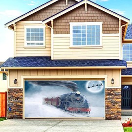 DOTOOMA 6 x 13 FT Christmas Train Winter Garage Door Banner Yard Sign Xmas Night Santa Claus Snow Railway New Year Eve Kids Party Banner Decor Supplies Indoor Outdoor