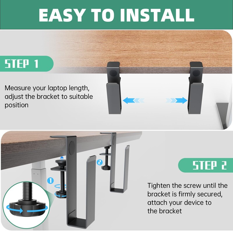 FOROIRON Adjustable Side Laptop Mount, No Drill Desk Storage Organizer,