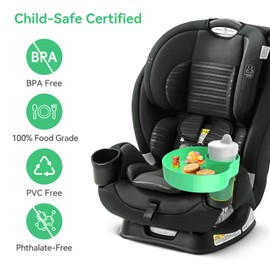 Car Seat Cup Holder Snack Tray: Travel Tray for Kids Car Seat Food Tray for Kids Travel, Toddler Carseat Eating Plate Table, Kid Road Trip Table Essentials Accessories, Green