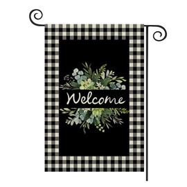 JAWO Welcome Garden Flag 12x18 Inch Vertical Double Sided Black White Buffalo Check Plaid Yard Garden House Flag for Outdoor Indoor Welcome Flag for Home Outdoor Patio Yard Lawn Decor