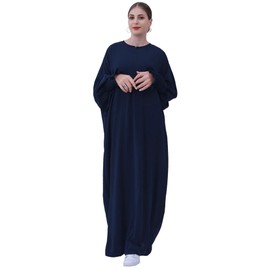 khalat Womens Muslim Prayer Dress Front Zipper Kaftan Islamic Robe Modest Solid Abayas for Women Muslim Navy