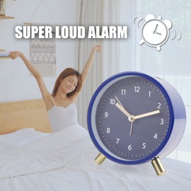 AOLOX Alarm Clock 4.5" Bedside Battery Operated Round Analog Clocks with Backlight for Bedroom, All Blue