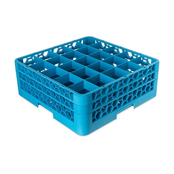 CFS RG25-214 OptiClean 25 Compartment Glass Rack with 2 Extenders, 3-1/2" Compartments, Blue (Pack of 3)