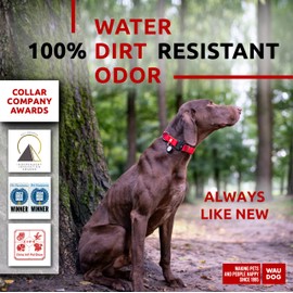Waterproof Dog Collar - Adjustable Dog Collar for Large Dogs, Small and Medium Dogs - Heavy Duty Dog Collars with Durable Metal Clasp and QR Dog Tag (Red) Air Tag