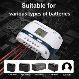 NINGDEFLY 10A 30A Solar Charge Controller 12V/24V PWM Solar Charge Controller with LCD Display USB Port Suitable for FLD/LiFePO4/SLD/GEL