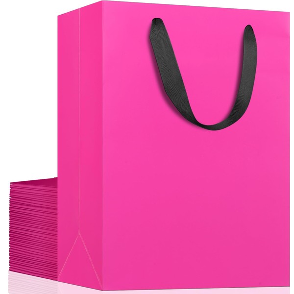 EUSOAR Pink Gift Bags, 20pcs 7.8"x3.9"x11" Hot Pink Kraft Paper
