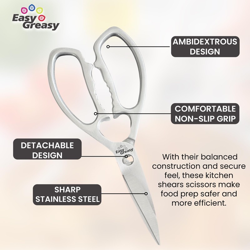 Easy Greasy - 8" Heavy Duty Stainless Steel Kitchen Scissors