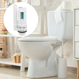 BQLZR ABS White 8.27inch Drain Dia Toilet Cistern Dual Flush Push Button Valve Stainless Steel U-Hook