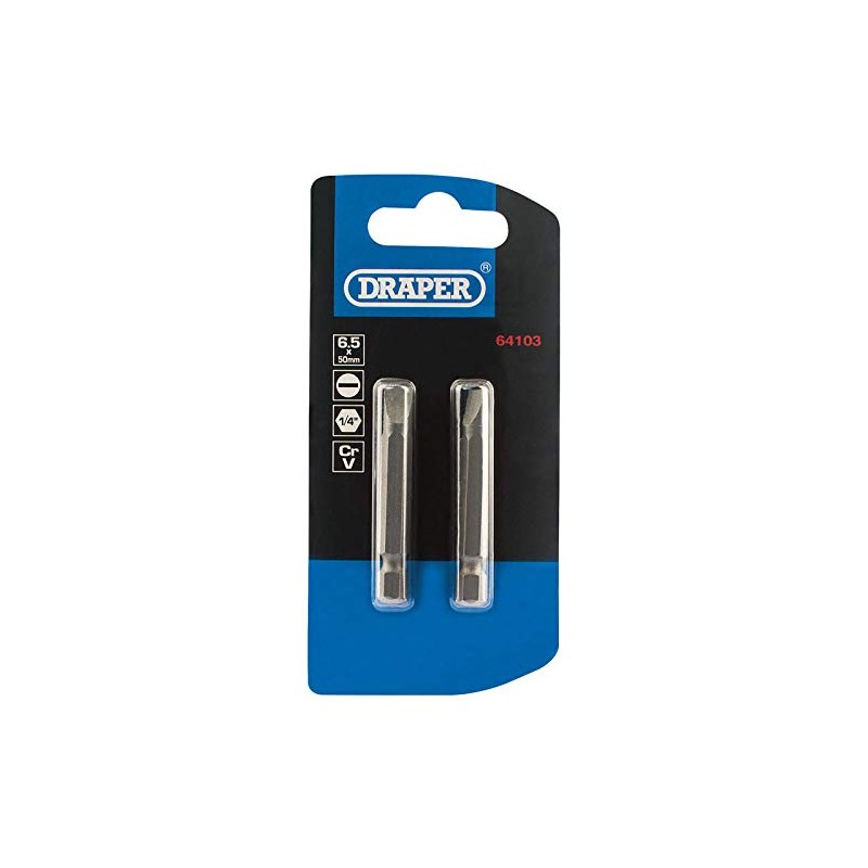Draper 64012 6.5mm 1/4" Hex Plain Slot Insert Bit 25mm