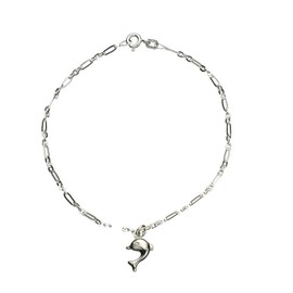 Sterling Silver Dolphin Charm Bracelet Anklet Italy, 7.5"
