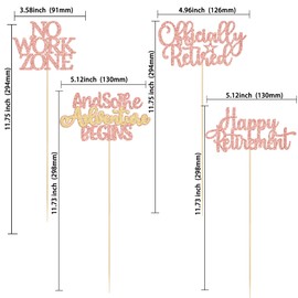 Gyufise 12Pcs Happy Retirement Centerpiece Sticks Officially Retired Table Flower Centerpieces Sticks No Work Zone Floral Decorations for Farewell Birthday Party Centerpieces Supplies Rose Gold