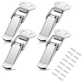 Pack of 4 Tension Clasps, 105 mm Tension Lock Stainless Steel with 16 Screws, Lever Lock, Snap Closure, Box Closure, Cap Lock for Toolbox, Drawer, Chest, Case, Box, Cabinet, Silver