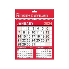 Tallon 2024 Wall Calendar Planner 3 Months To View Hanging Spiral Bound Red 260 x 240mm