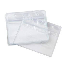 10 PCS Card Holder, Transparent Clear Horizontal Waterproof Name Tag Badge ID Card Holders ID Badge Card Plastic Wallets Pocket Holder Double Sided Badge Holders Lanyard Card Holder