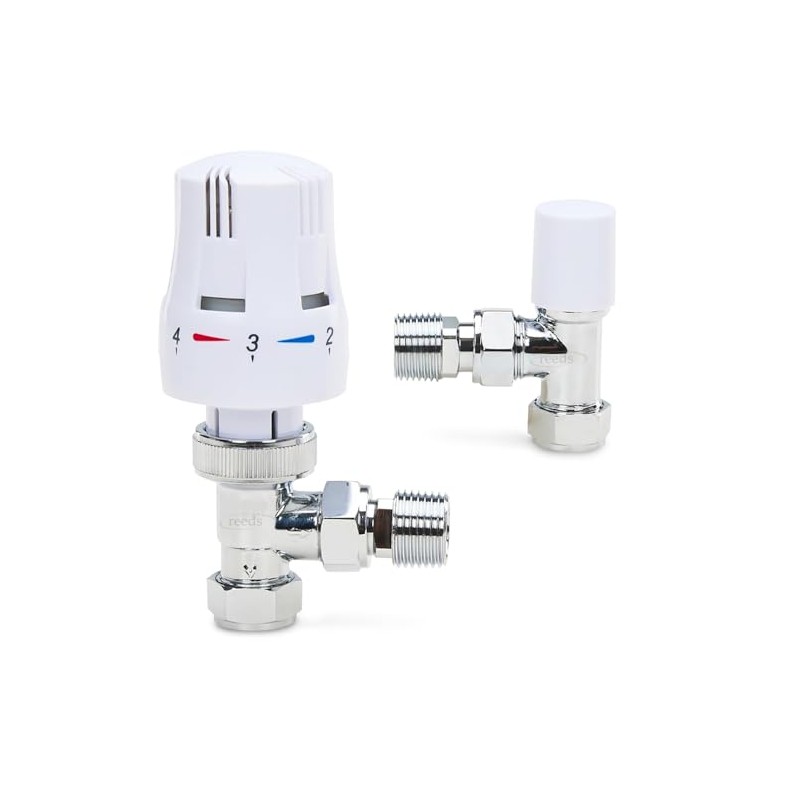 Reeds Thermostatic Radiator Valve TRV with Lockshield White Chrome 15mm