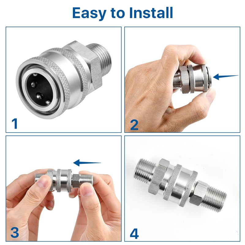 Elesunory 4 Set NPT 3/8 Inch Pressure Washer Coupler, Quick
