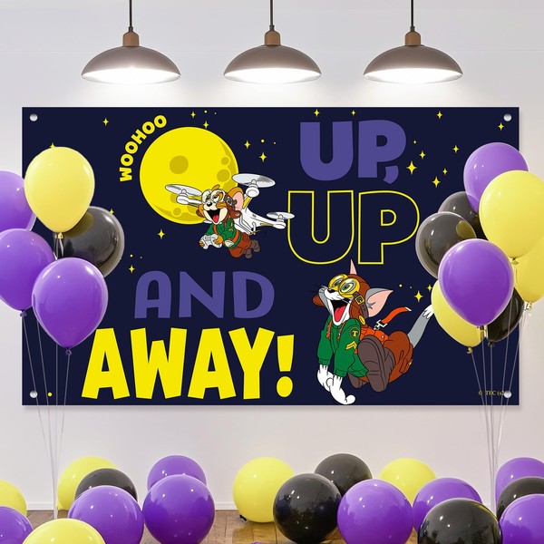 Tom and Jerry Moon Photography Backdrop, Cat and Mouse UP,