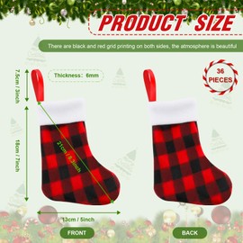 BBTO Plush Cuff Christmas Mini Stockings 7 Inch Buffalo Plaid Hanging Stockings Xmas Stocking Candy Holder Tableware Holders(Red and Black,36 Pieces)