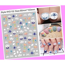 Smiley Rainbow Cloud Raindrops Umbrella Cloudy Rainy Summer 3D Nail Sticker Wg132 for Nails Design Nail Art Stickers Decals Supplies Manicure Tips Sticker Colorful for Nail Decorations