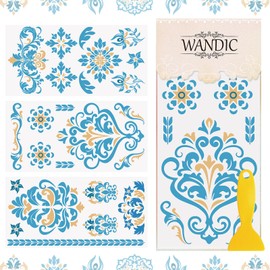 WANDIC 3Pcs Rub On Transfer Stickers Blue Pattern Waterproof Decals Furniture Craft Embellishments for DIY Scrapbooking Photo Albums,15 * 30cm