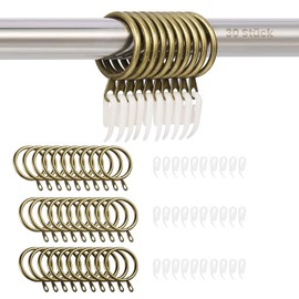 NIXRET 30 Pcs Metal Curtain Rings with Clips, 32mm Curtain Rings with Hook Rustproof Brass Rings with Curtain Clips Window Hanging Rings for Drapery Curtain