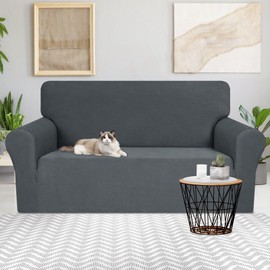 JIVINER Loveseat Slipcovers, 1 Piece Stretch Couch Covers for 2 Cushion Furniture Protector with Elastic Bottom for Kids Pets Jacquard 2 Seater Sofa Cover (Loveseat, Dark Gray)