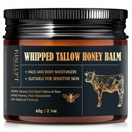 Beef Tallow and Honey Balm Moisturiser: Whipped Grass Fed Beef Tallow Balm with Raw Honey and Olive Oil for Skin and Face – Natural Cow Fat Facial Cream for Anti-Aging (Medium)