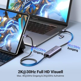 UGREEN 4K Video Capture Card und PD 100W Laden, USB-A/USB C Video Capture Card für Full HD 4K Eingang ，2K@30Hz Aufnahme und Schnellladen, Video Capture Gerät für Switch/Steam Deck/pad/Phone/PC