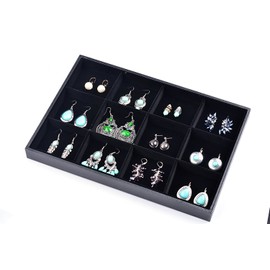 Wuligirl 12 Grid Jewelry Tray Display Stackable Storage Earring Brooch Velvet, Black (12 Grid Jewelry Tray)