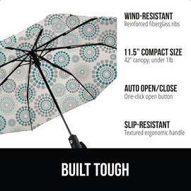 Gorilla Grip Windproof Compact Stick Umbrella for Rain, One-Click Automatic Open and Close, Strong Reinforced Fiberglass Ribs, Easily Collapsible, Lightweight Portable Umbrellas for Travel, Spiral