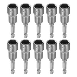 HARFINGTON 10pcs Hex Nut Driver Drill Bit 1/2" 6-Point Socket 1/4" Hex Shank Nut Setter CR-V Steel Quick-Change Nut for Power Drills Impact Drivers, Silver Tone