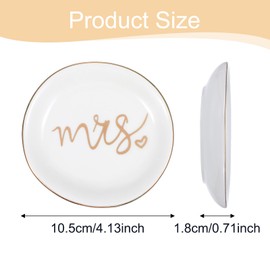 Telooco Mrs. Ring Dish Engagement Ring Holder Ceramic Jewelry Tray Small Ring Bowl Dish Tray for Couples Bridal Shower Present (4.1 Inch)