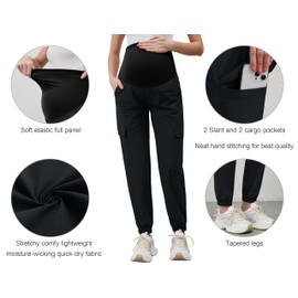 POSHGLAM Maternity Cargo Joggers Quick-Dry Lightweight Casual Lounge Hiking Active Pants(Black, Large)
