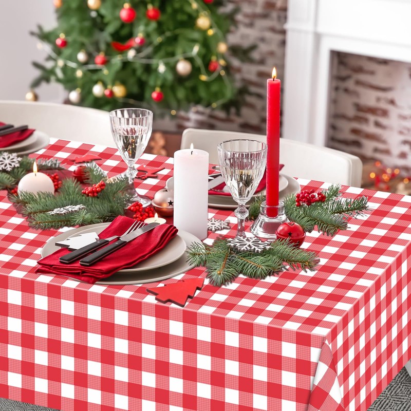 WNINK 2 Pack Red Gingham Tablecloth Rectangular Red and White