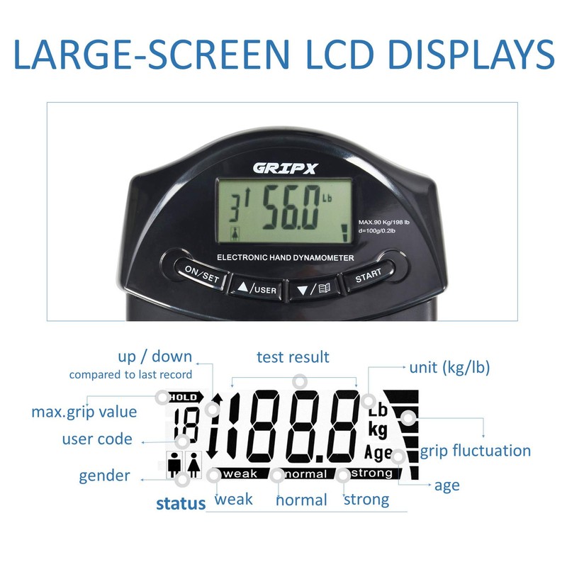 Digital Hand Dynamometer Grip Strength Measurement Meter Auto Capturing Electronic