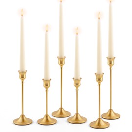Gold Taper Candle Holder Set of 6, Vintage Gold Candlestick Holder Brass Candelabra Candle Sticks for Table Centerpiece Wedding, Dinning, Party Home Décor