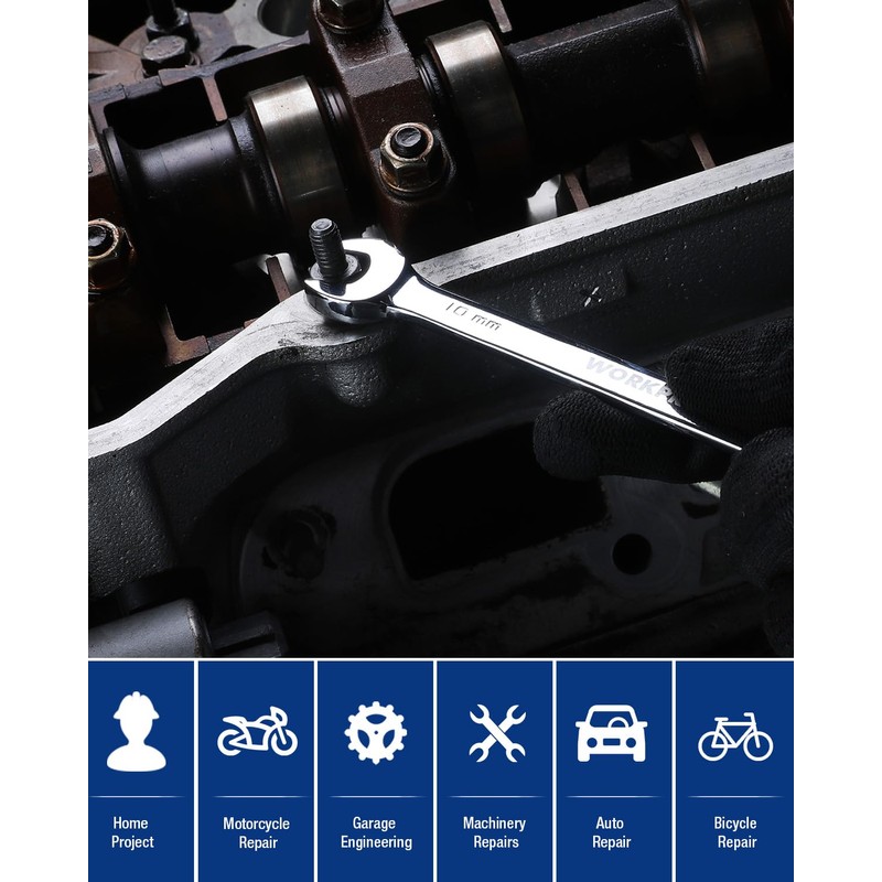 WORKPRO 10 mm Ratcheting Combination Wrench Metric, CR-V Constructed with