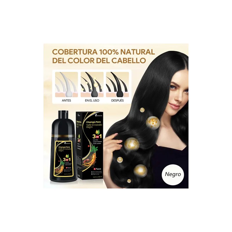 Shampoo Tinte Cubre Canas Ginseng Color Natural Hombremujer