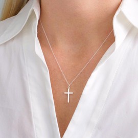 TINGN Silver Necklace - 14K White Gold Plated Cross Choker Necklace With Dainty Silver Cross Pendant - Women's Jewelry Gift