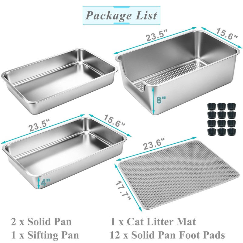Sorstrem 8" Stainless Steel Sifting Cat Litter Box for Clumping