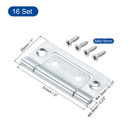 uxcell 16Pcs 2x1 Inch Door Hinges Non-Mortise No Noise Bifold Door Hinges Plating for Cabinet Furniture Window Wardrobe with Screws, Silver Zinc