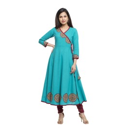Yash Gallery Parche de algodón para mujer, Angrakha Kurta, Azul Teal, M